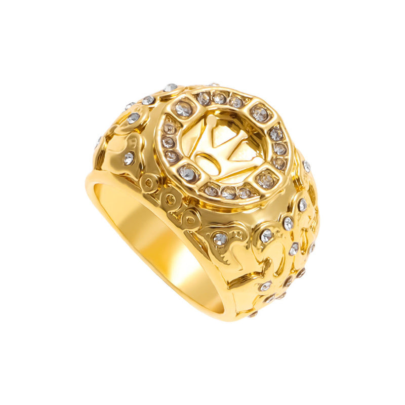 Wholesale 18k Gold Plated Ring Vintage Carved Diamond Men's Ring ACC-RS-LR008
