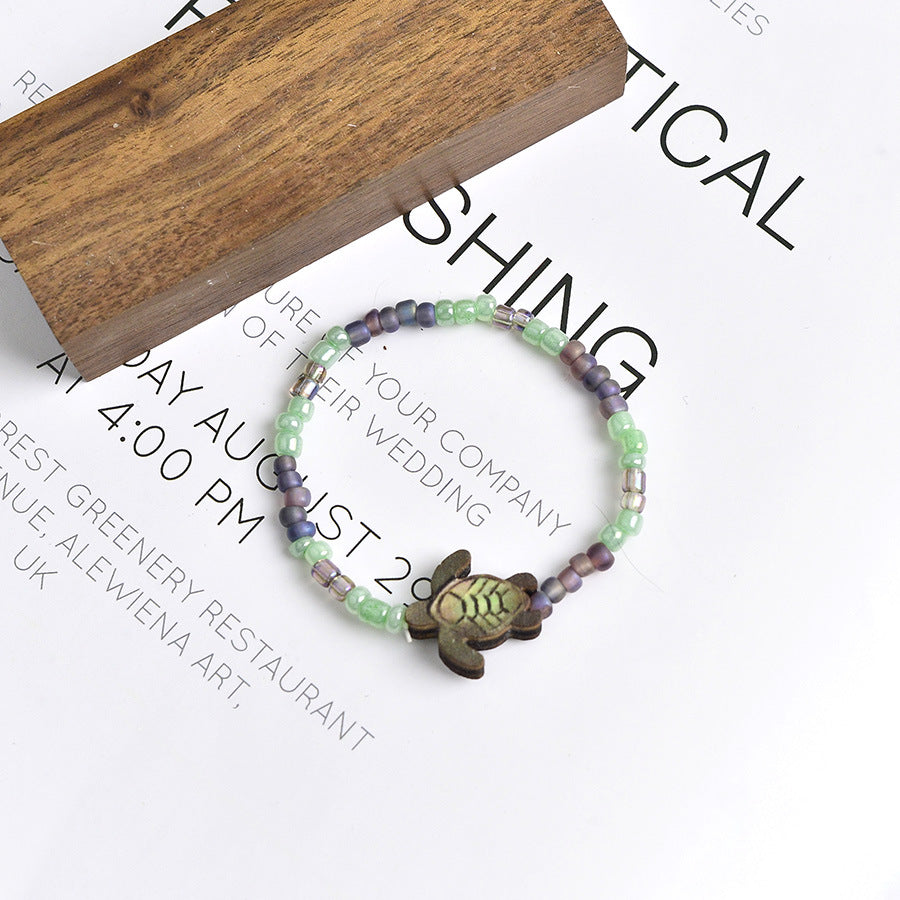 Wholesale Retro Turtle Design Colored Bead Stretch Bracelet Zinc Alloy Electroplated Unisex Fashion Accessory Anniversary Gift
