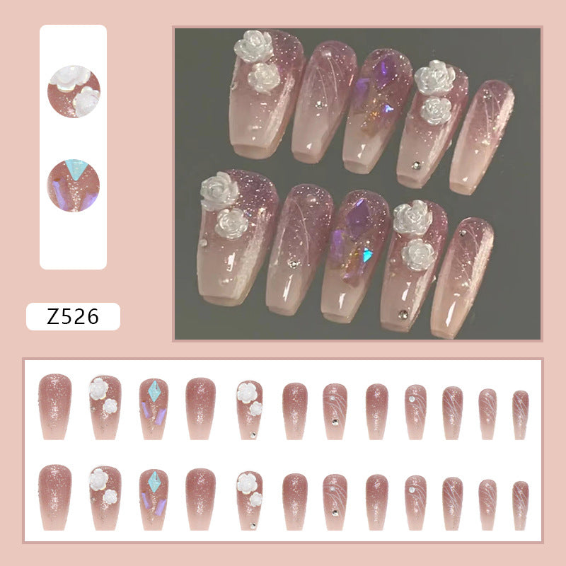 Wholesale 24 Pieces/box 3D White Camellia Nails Kits Nail Stickers