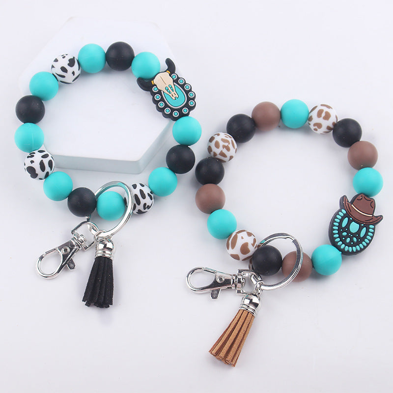 Wholesale Cartoon Western Style Cow Head Silicone Beaded Wrist Keychain ACC-KC-GuangTian061