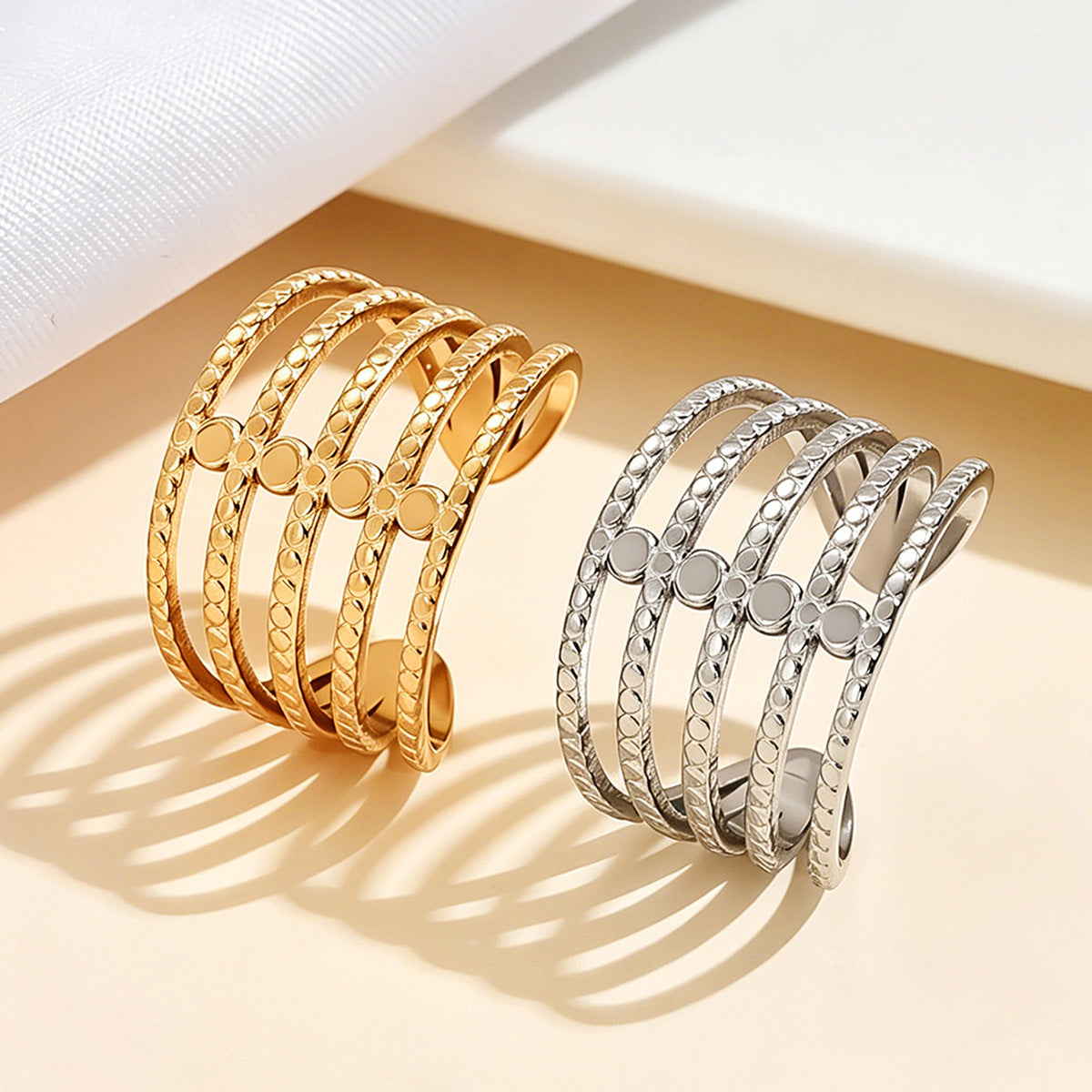 Wholesale Women S Retro Open Ring Stainless Steel 18K Gold Plated Multi Layer Line Design Everyday Fashion Jewelry Accessory