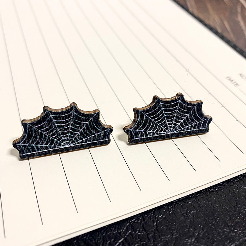 Wholesale Halloween Dark Wind Skull Bat Wooden Earrings ACC-ES-XinChuan023