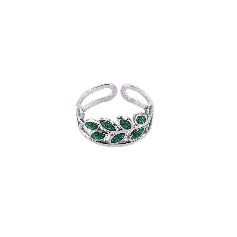 Wholesale Vintage Original Stainless Steel Oil Dropping Green Leaves  Ring