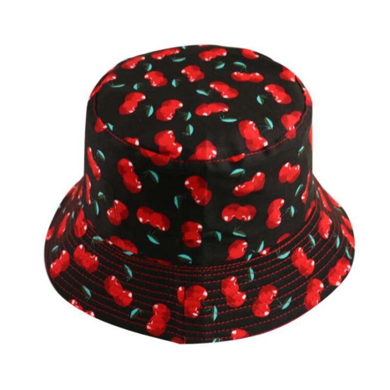 Wholesale  Fashion Printed Cherry Fisherman Hat Bucket Hat