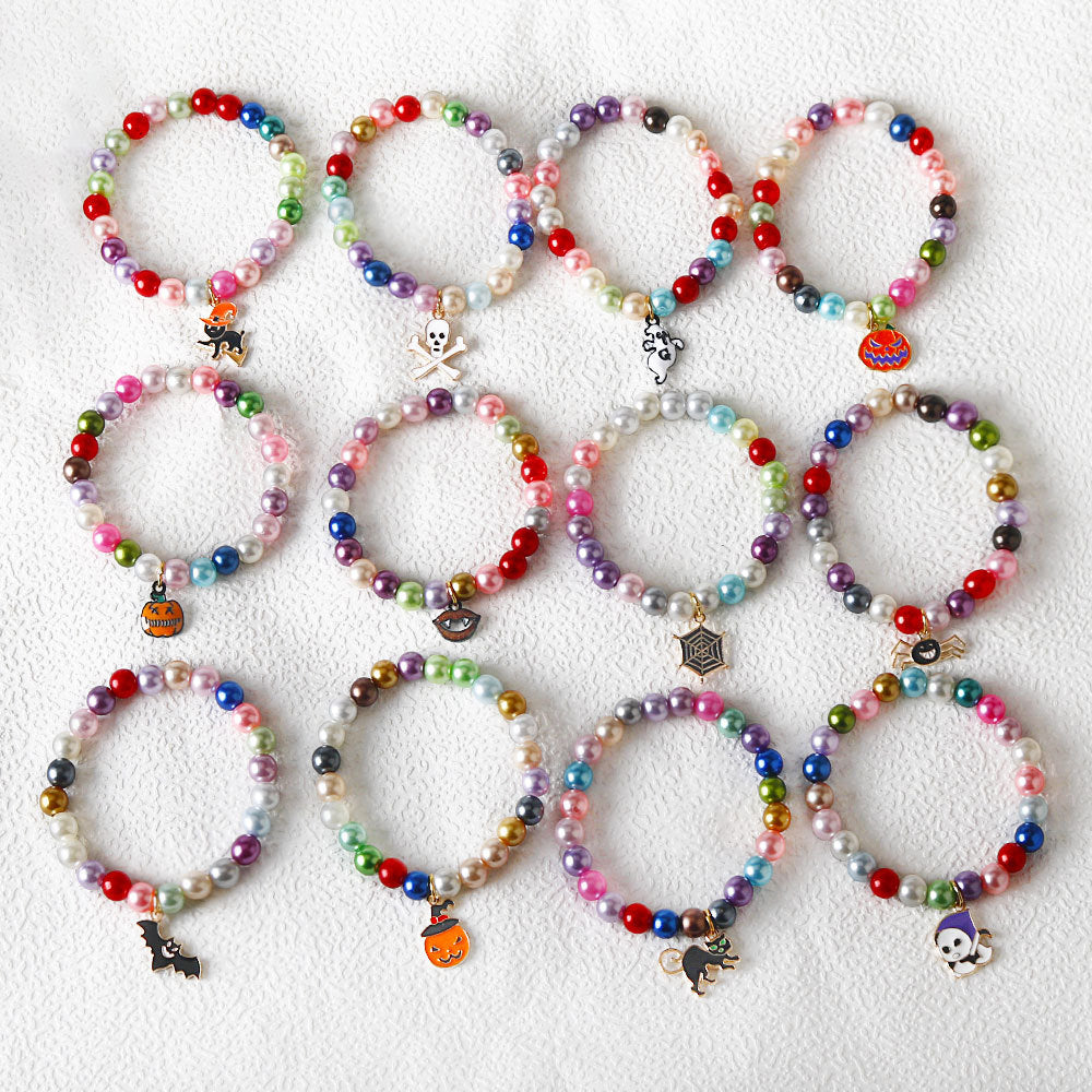 Wholesale Colorful Beaded Pumpkin Head Ghost Skull Halloween Bracelet ACC-BT-HX002