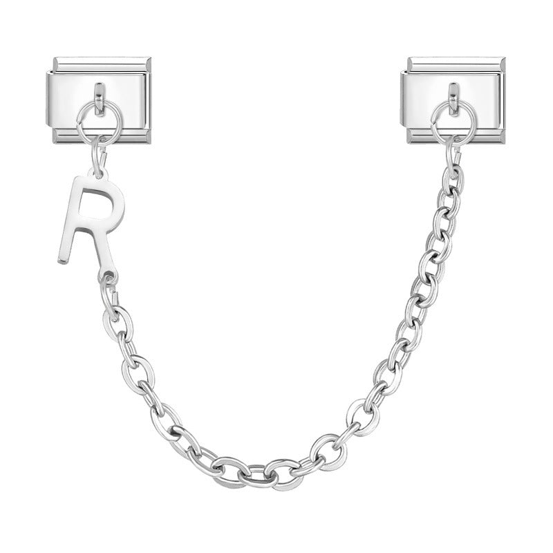 Wholesale Steel Color Letter Double Pendant DIY Fashion Italian Exquisite Creative Retro Module Bracelet Accessories Jewelry