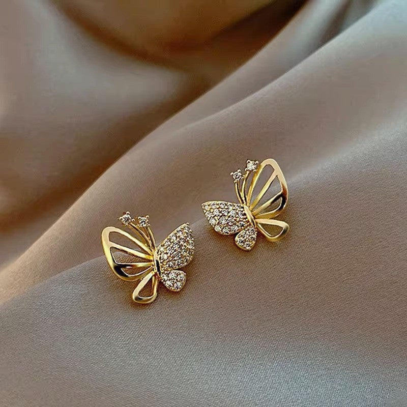 Wholesale Alloy Hollow Butterfly Diamond Earrings