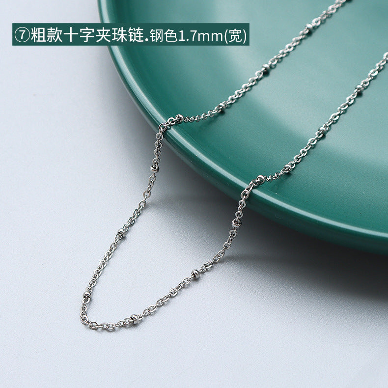 Wholesale 2pcs Cross Necklaces Snake Bone Chain Twist Chain Box Chain Titanium Steel 18K Gold Plated Clavicle Chain ACC-NE-MiLi002