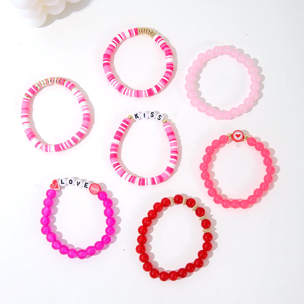 Wholesale cute pink love clay Valentine's Day bracelet set