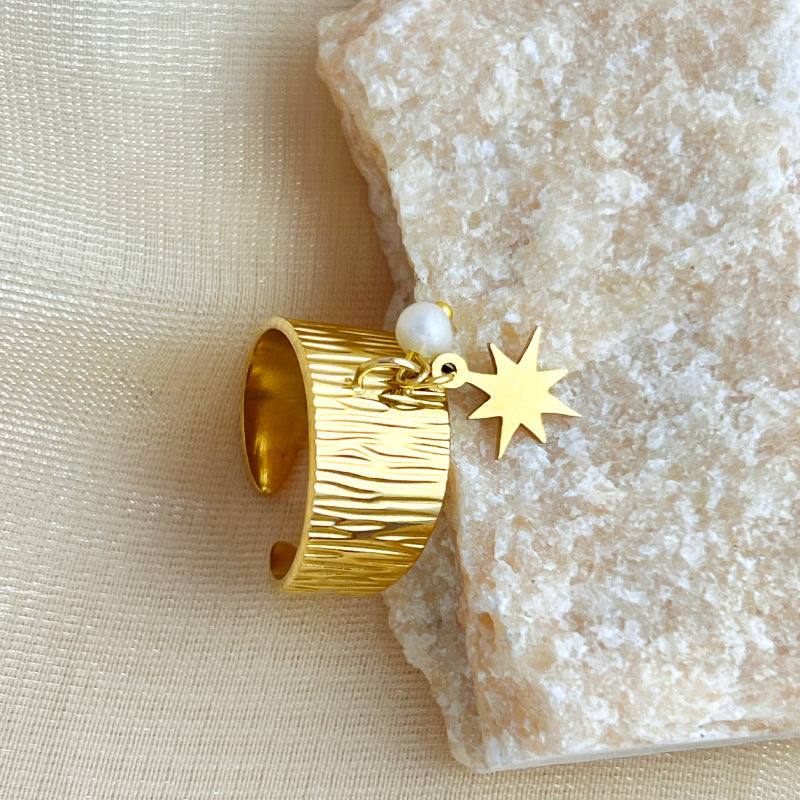 Wholesale stainless steel 18K gold plated Star pearl pendant open ring
