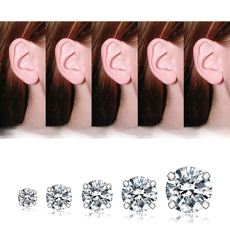 Wholesale round claw zircon vacuum plating fine needle integrated earrings