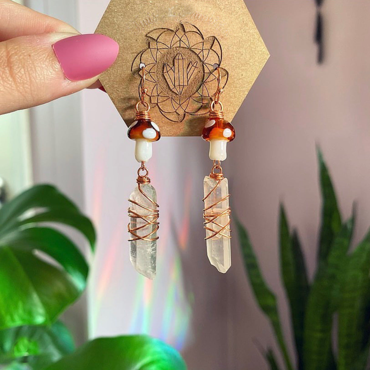 Wholesale Cute Little Mushroom Natural White Crystal Earrings ACC-ES-RongGuan003