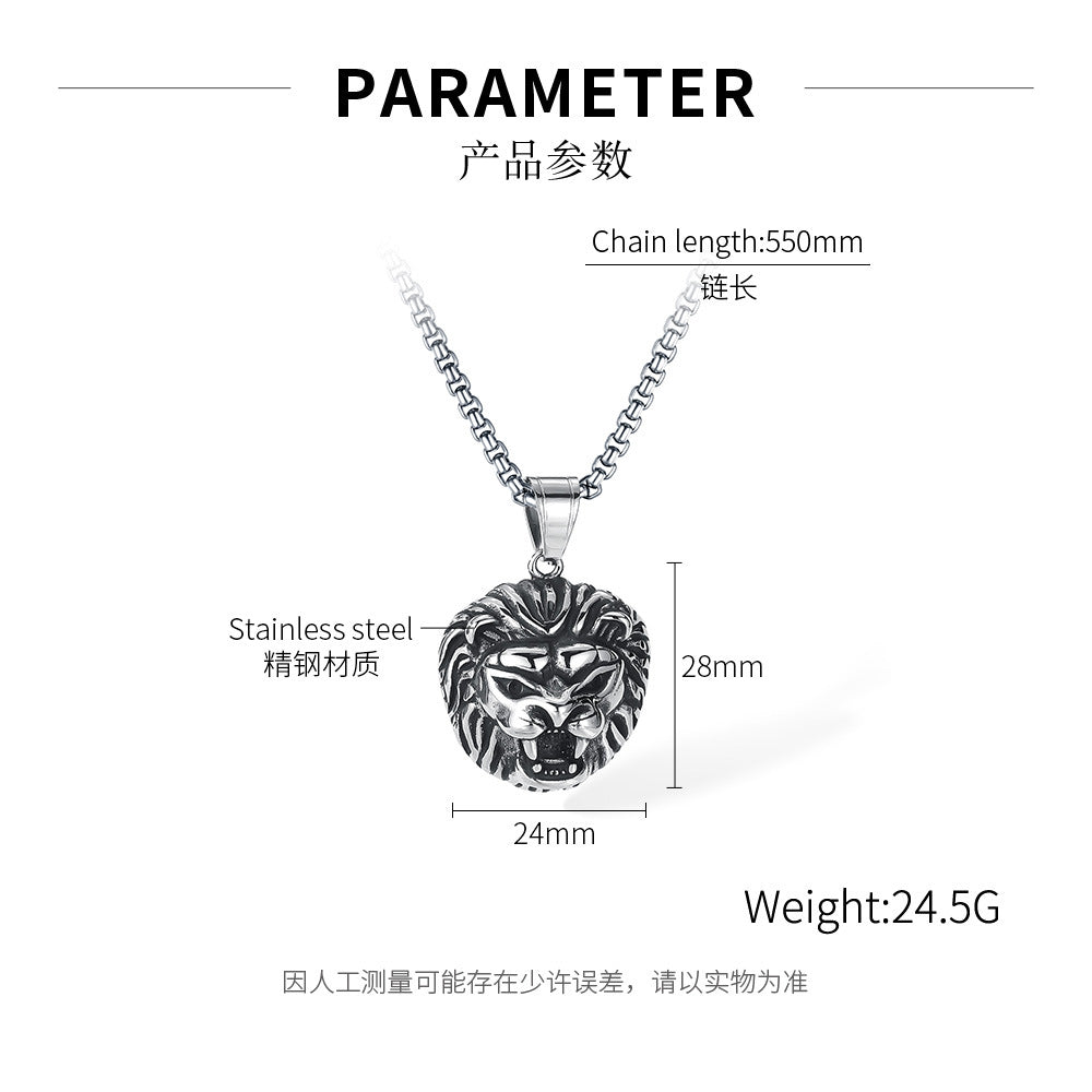 Wholesale Hip Hop Retro Stainless Steel Domineering Lion Head Necklace ACC-NE-OPK005