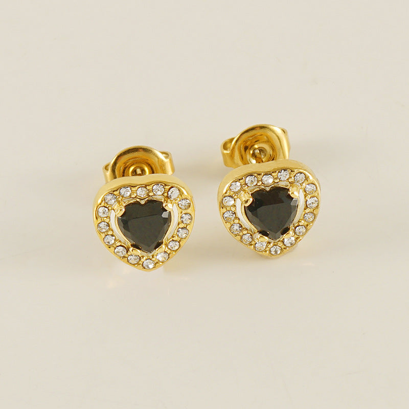 Wholesale Stainless Steel Diamond-encrusted Zircon Love Earrings
