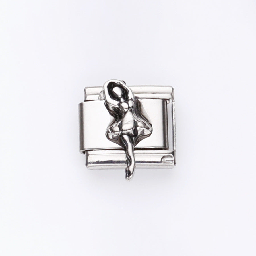 Wholesale 10pcs Italian Charm Bracelet 9mm DIY Splicing Cross Rose Stainless Steel Composable Bracelet