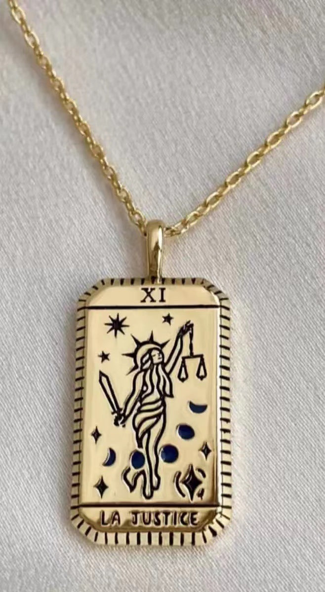Wholesale  Tarot Pendant Necklace Retro Ethnic Commemorative Painting Oil Pendant