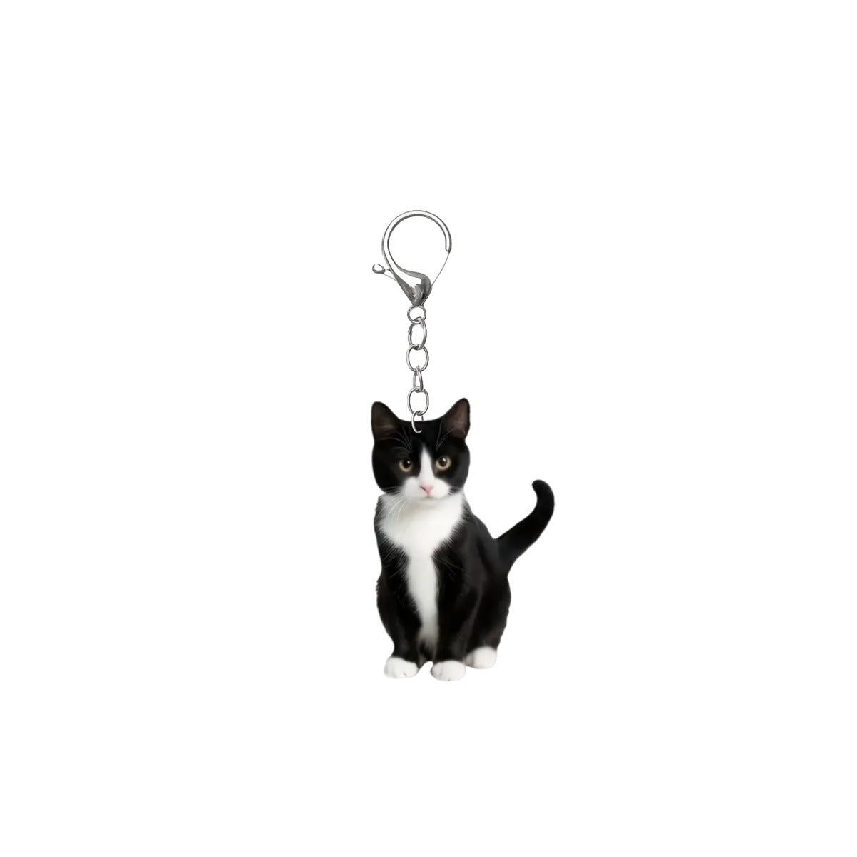Wholesale Acrylic black and white tuxedo cat key chain double-sided design pet key ring ornament
