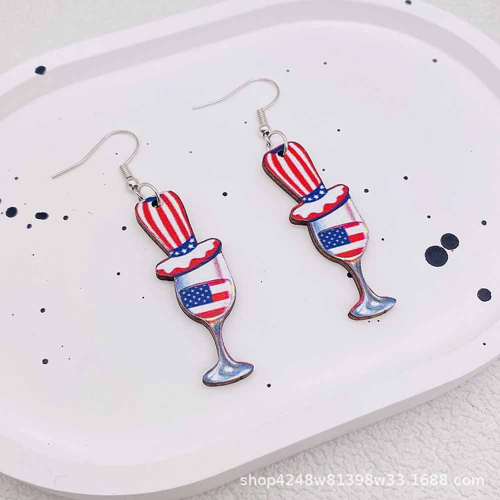 Wholesale Independence Day Earrings Pentagram Ice Cream Print Wooden Earrings ACC-ES-SuSheng002