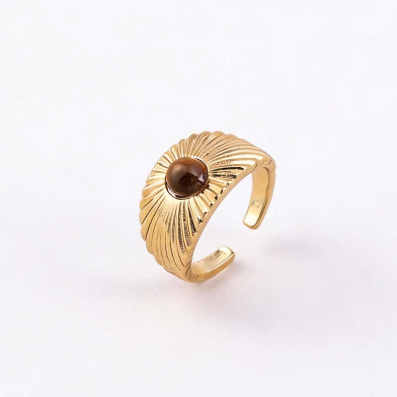 Wholesale Fashion Women S Adjustable Tiger Eye Stone Sunflower Ring Zinc Alloy Electroplated Boutique Gift Jewelry