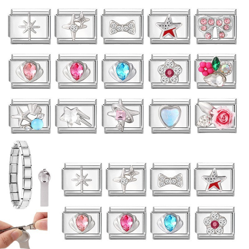 Wholesale  9mm Italian Charm Starter Bracelets DIY square Single Section Creative Stainless Steel Composable Bracelet