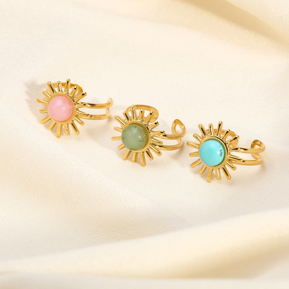 Wholesale Stylish Turquoise Vintage Ins Wind Open Ring Stainless Steel Women' s Jewelry Accessory Gift