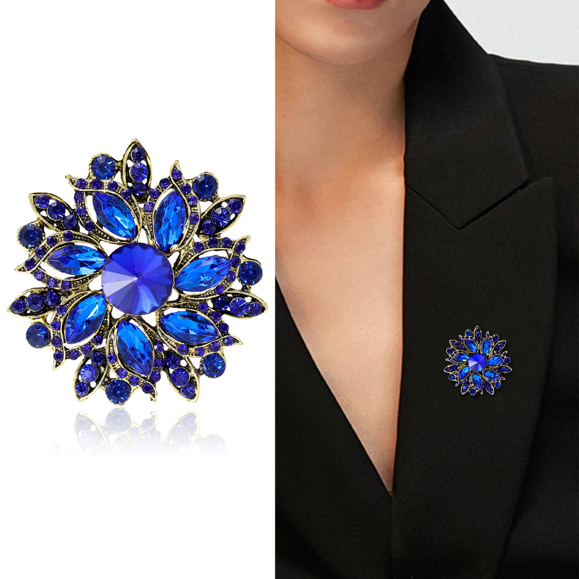 Wholesale Retro Flower Brooch Fashion Crystal Glass Women S Alloy Pin Casual Party Jewelry Accessory For Resale