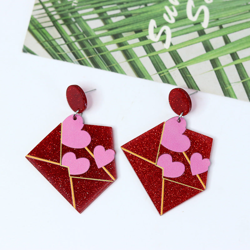 Wholesale Acrylic Valentine' s Day Heart Envelope Earrings