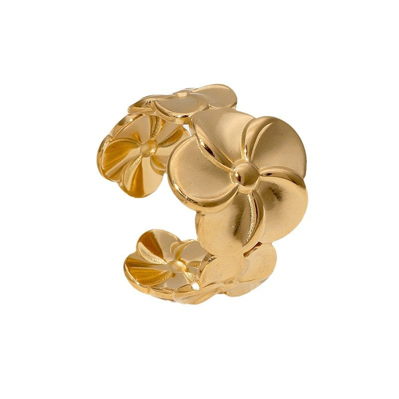 Wholesale Shiny Flower Gold Plated Stainless Steel Ring