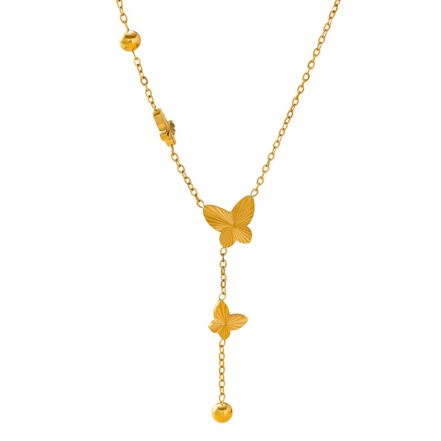 Wholesale Trendy Butterfly Tassel Stainless Steel Y-Shaped Clavicle Necklace Fashion Jewelry Accessory