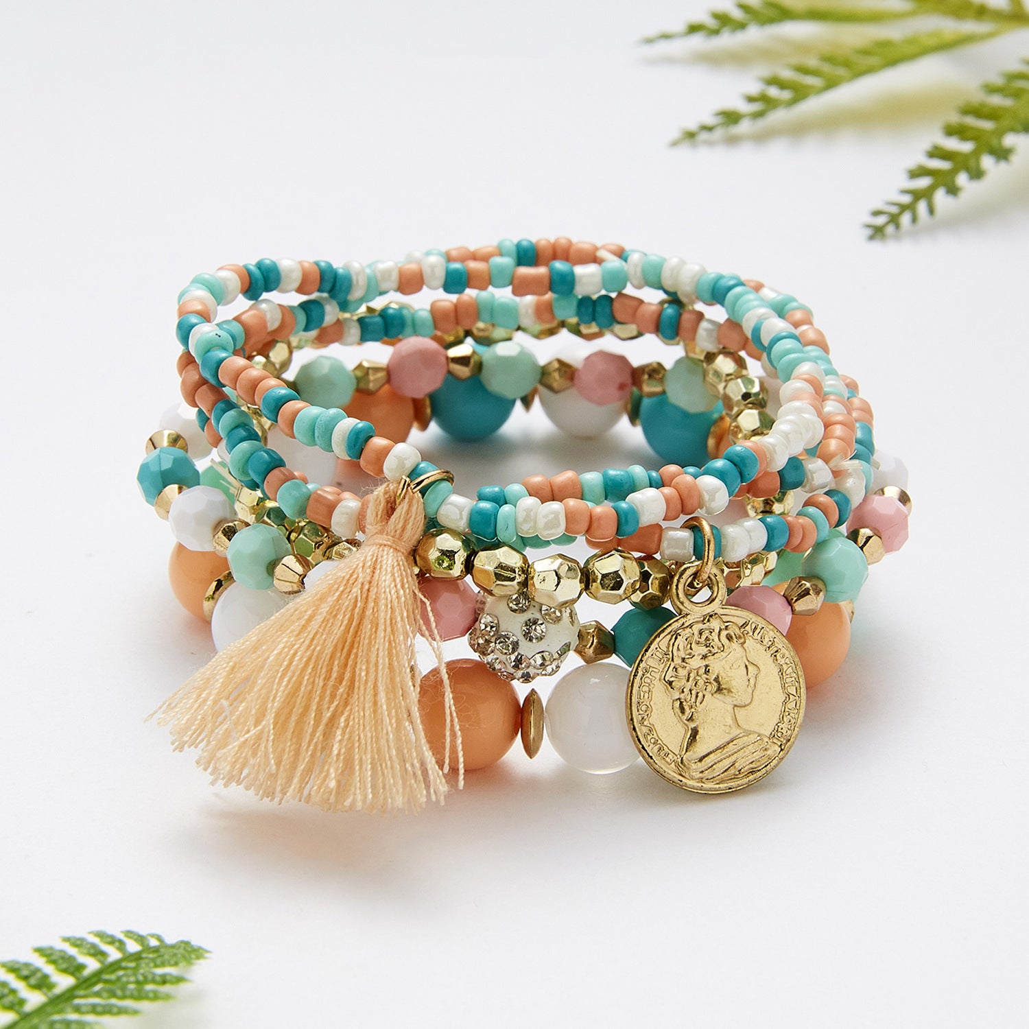 Wholesale  Bohemian Beaded Bracelet suit Wings Tassel  Bodhi Beads Rice Beads Multi-layer Bracelet