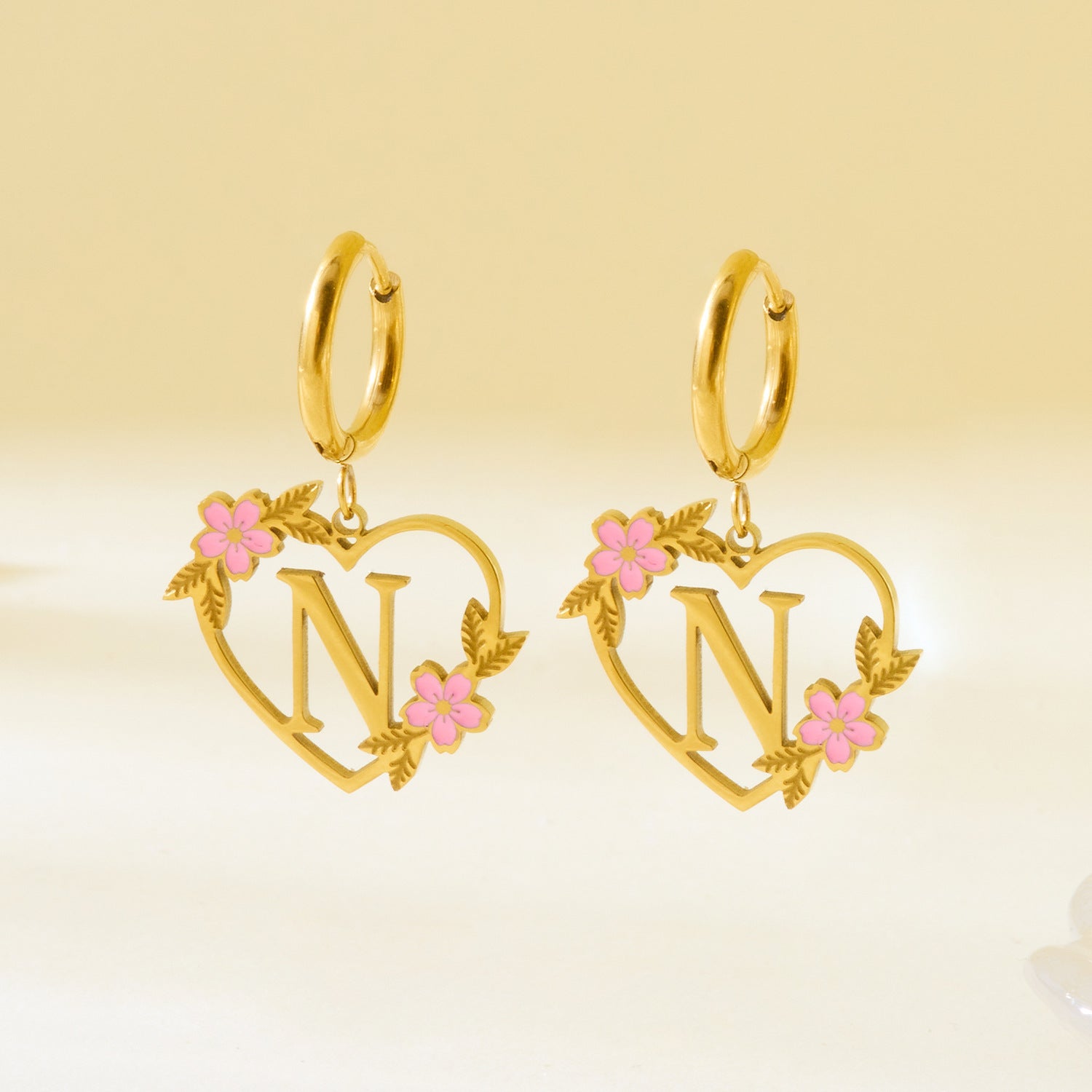 Wholesale  Stainless Steel Heart Letter Earrings