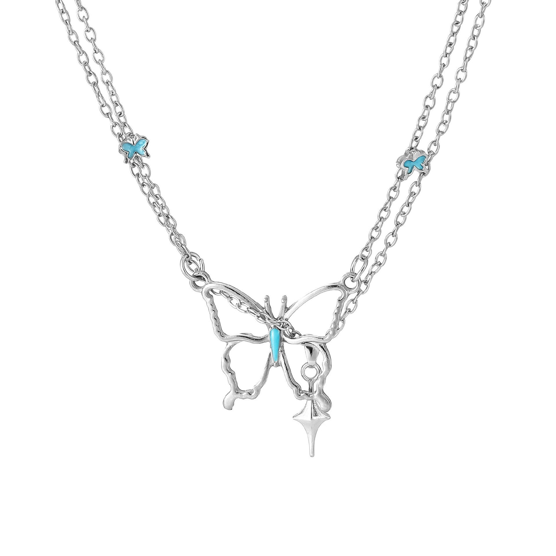 Wholesale necklace fashion hollow oil butterfly double-layer necklace