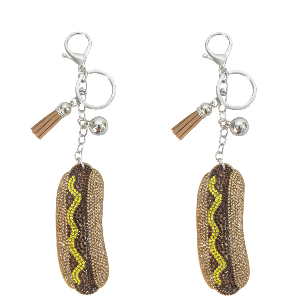 Wholesale Velvet Diamond-encrusted Hot Dog Keychain