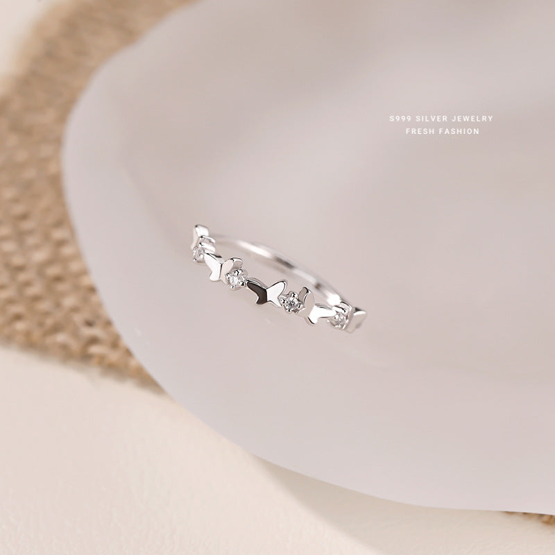 Wholesale s999 sterling silver adjustable flash drill ring