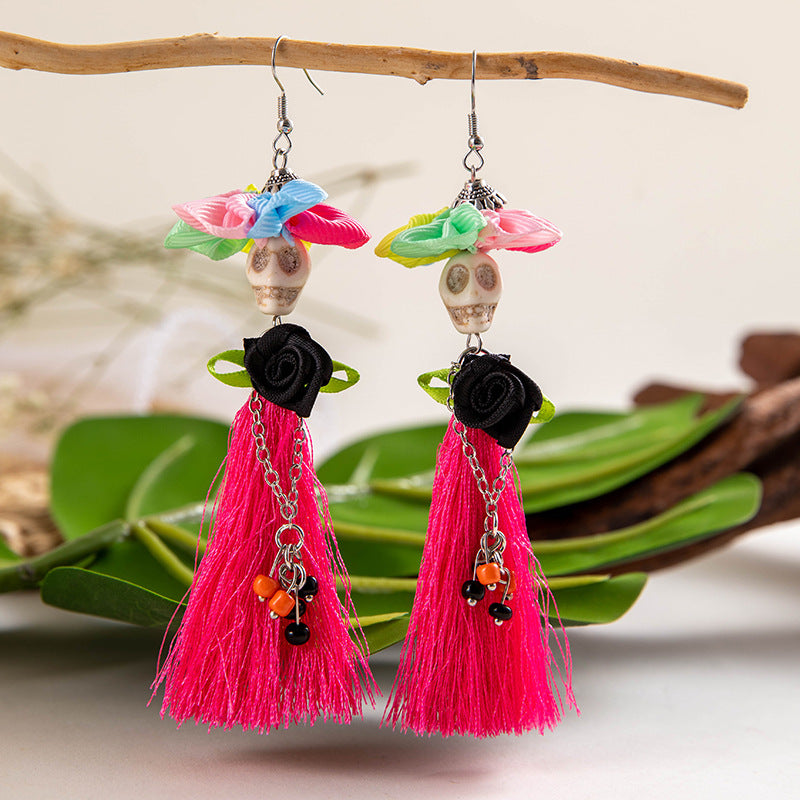 Wholesale   funny  skull tassel rice beads earrings