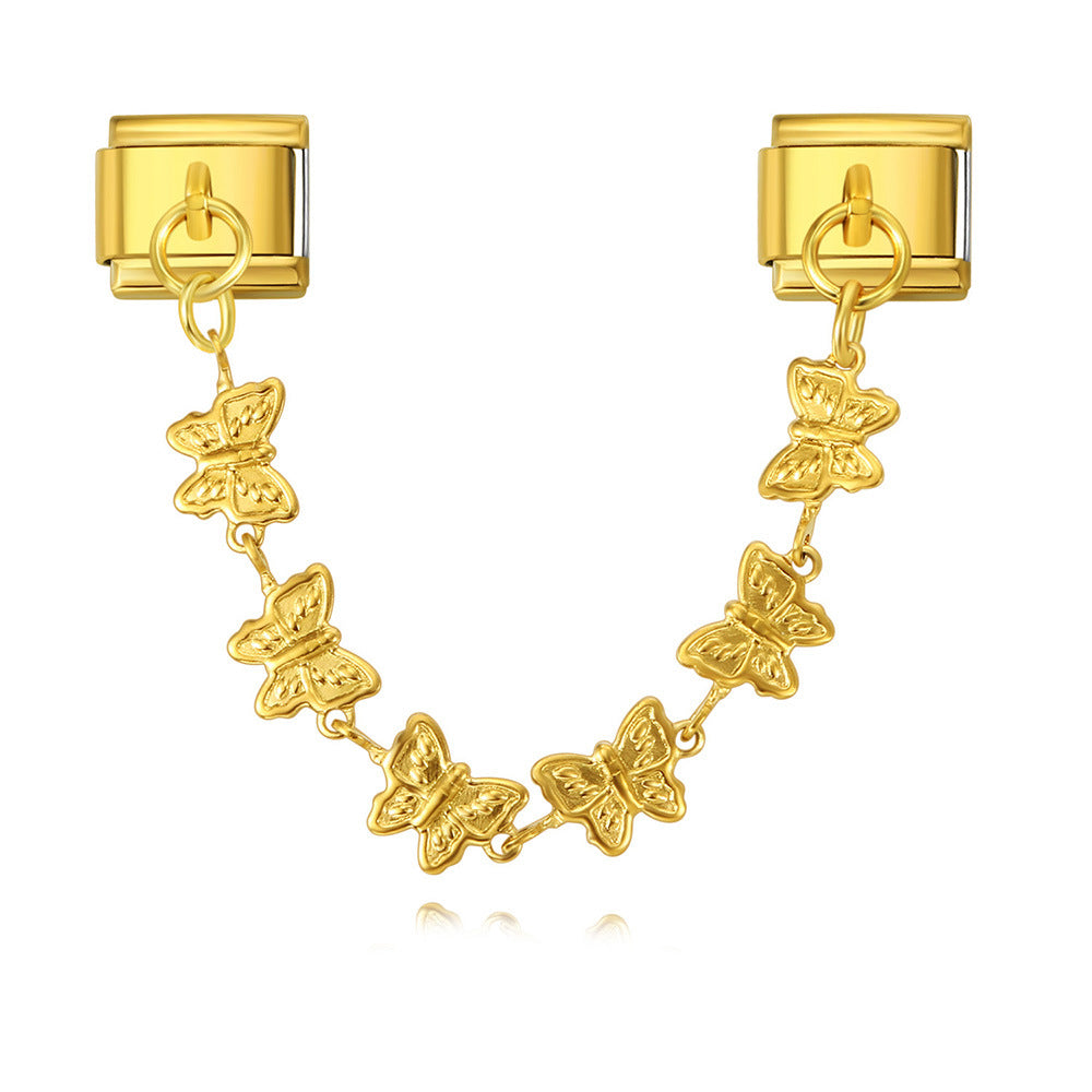 Wholesale Italian Charm Bracelet 9mm DIY Splicing Gold and Silver Double Pendant Stainless Steel Composable Bracelet