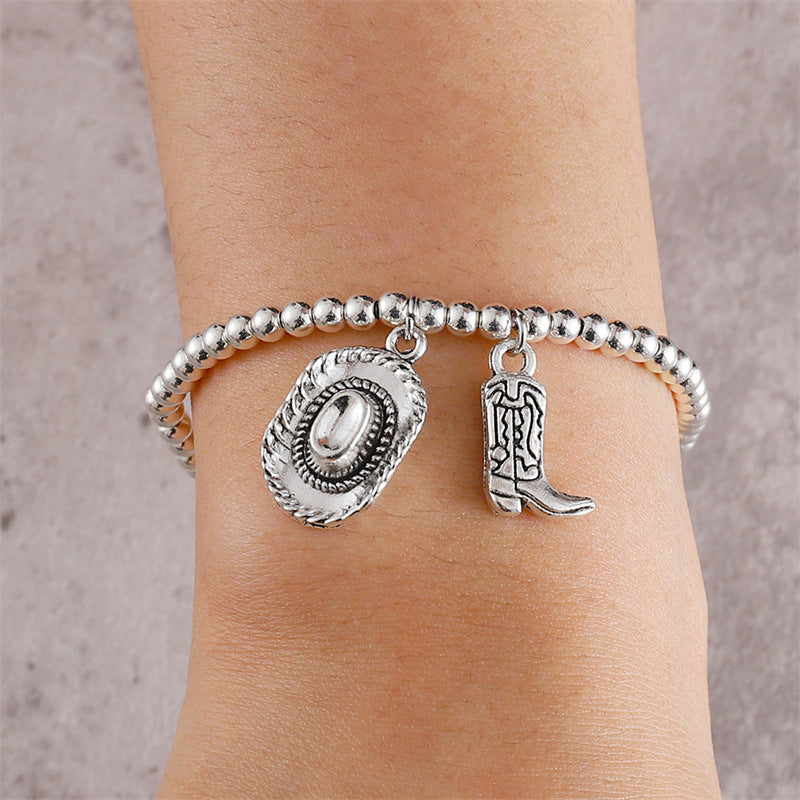 Wholesale  fashion  western Denim theme cowboy hat cowboy boots bracelet
