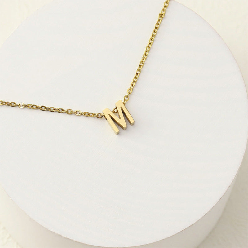 Wholesale Gold Letter Necklace Pendant 26 English Letters Titanium Steel Necklace ACC-NE-FaDiniya001
