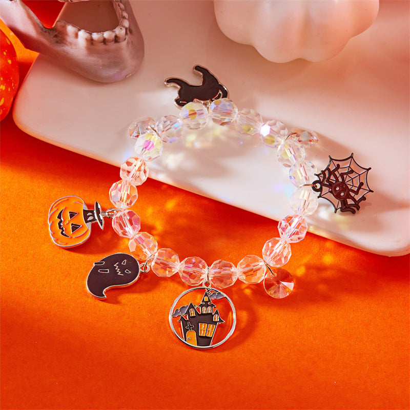 Wholesale Funny cartoon crystal bracelet pumpkin spider skull pendant beaded bracelet