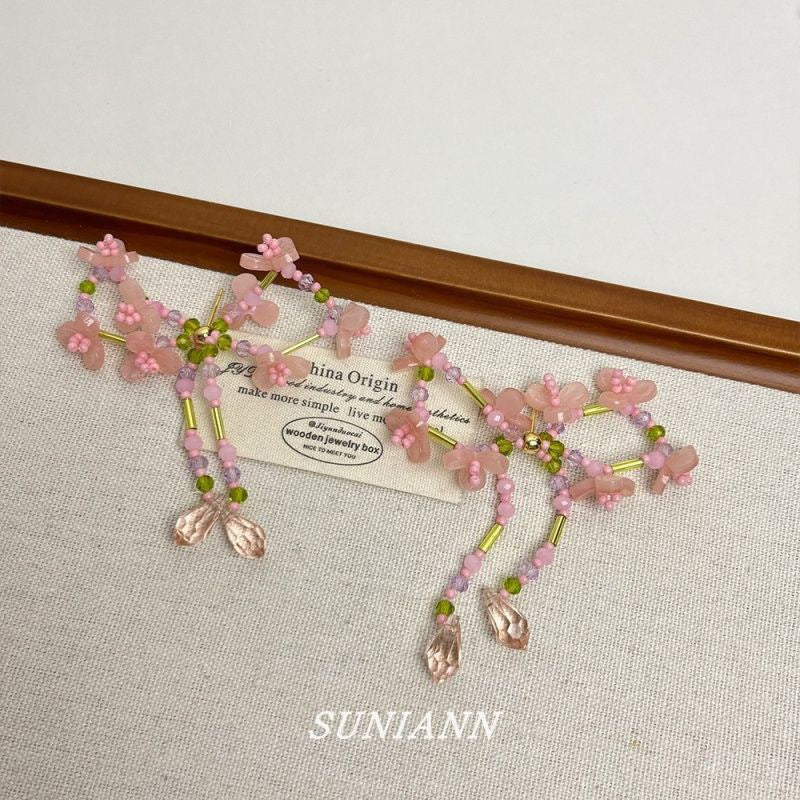 Wholesale  flower beaded tassel long earrings