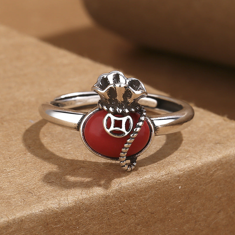 Wholesale Vintage Oxidized Copper Money Bag Ring Adjustable Open Finger Ring Fashion Accessory Gift