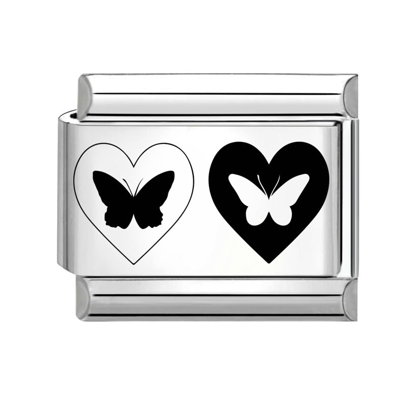 Wholesale 9mm Italian Charm Starter Bracelets DIY Black and White Heart Stainless Steel Composable Bracelet