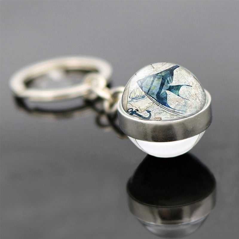 Wholesale Retro Starfish Turtle Marine Life Double Sided Glass Ball Keychain ACC-KC-JiaYun003