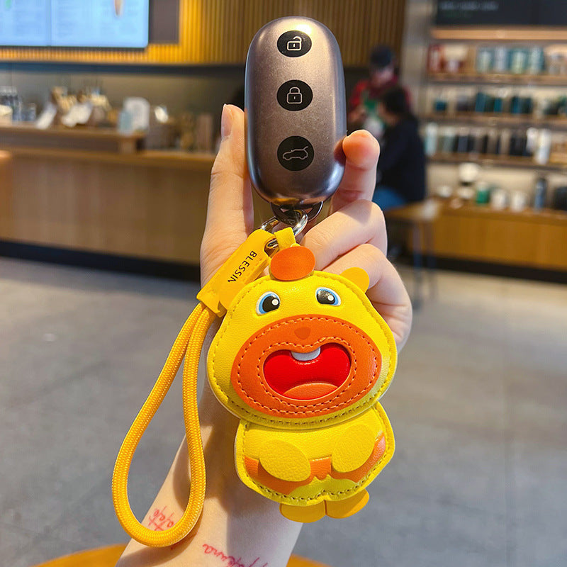 Wholesale Stylish PU Leather Capybara Plush Keychain Cute Car Bag Charm Yellow Boutique Resale