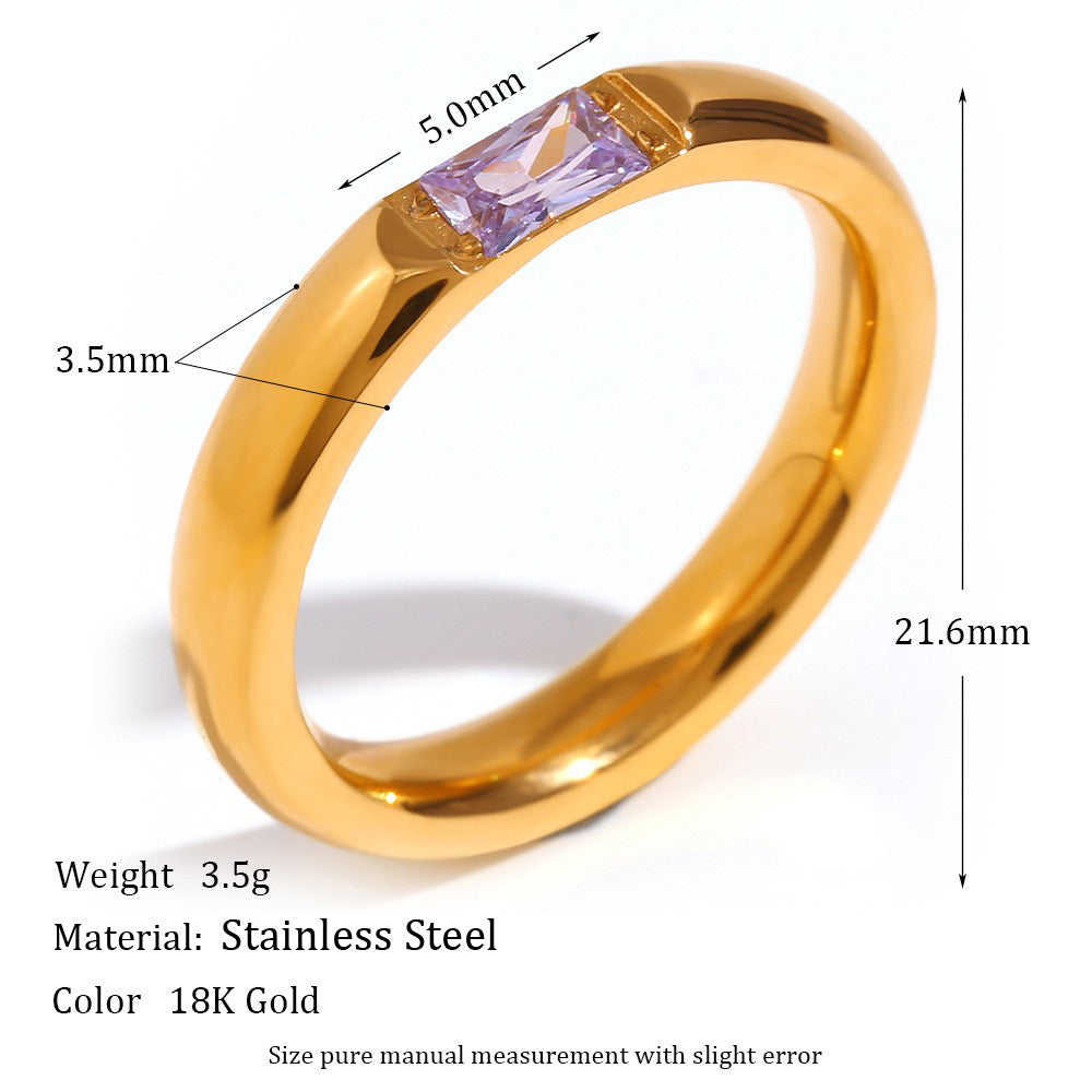 Wholesale Modern Simple Ring - 18K Gold Plated Stainless Steel Rectangular Zircon - Fashion Jewelry Accessory for Everyday Wear Boutique Resale