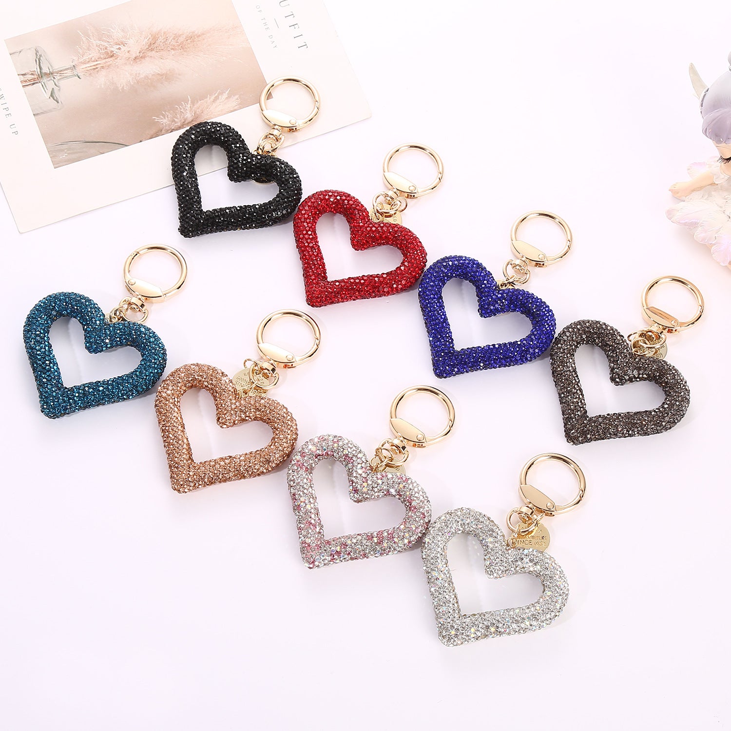 Wholesale Hollow Full Diamond Heart Rhinestone Keychain