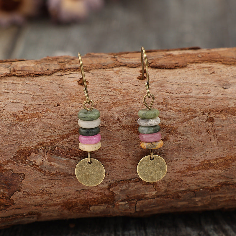 Wholesale Retro Style  Glass Colorful Beads Splicing Geometric Alloy Earrings