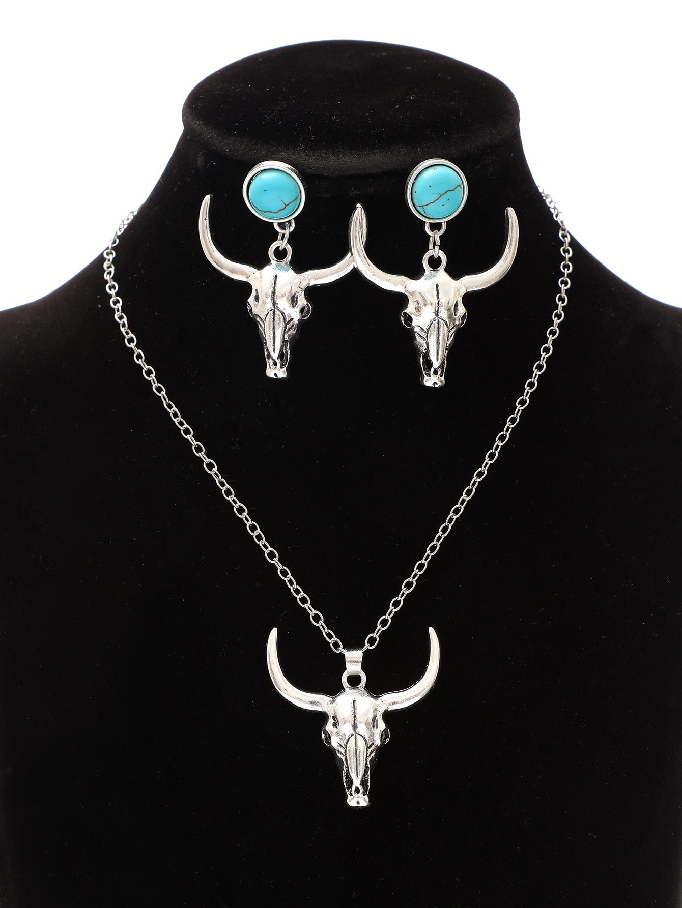 Wholesale three-piece set summer beach style alloy cow head silver chain alloy jewelry suit