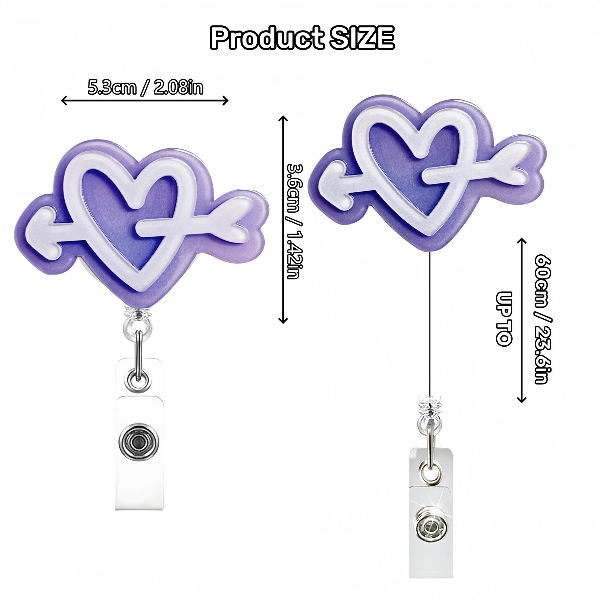 Wholesale Colorful 3D Double-layer Heart-shaped Acrylic Retractable Clip Badge Keychain