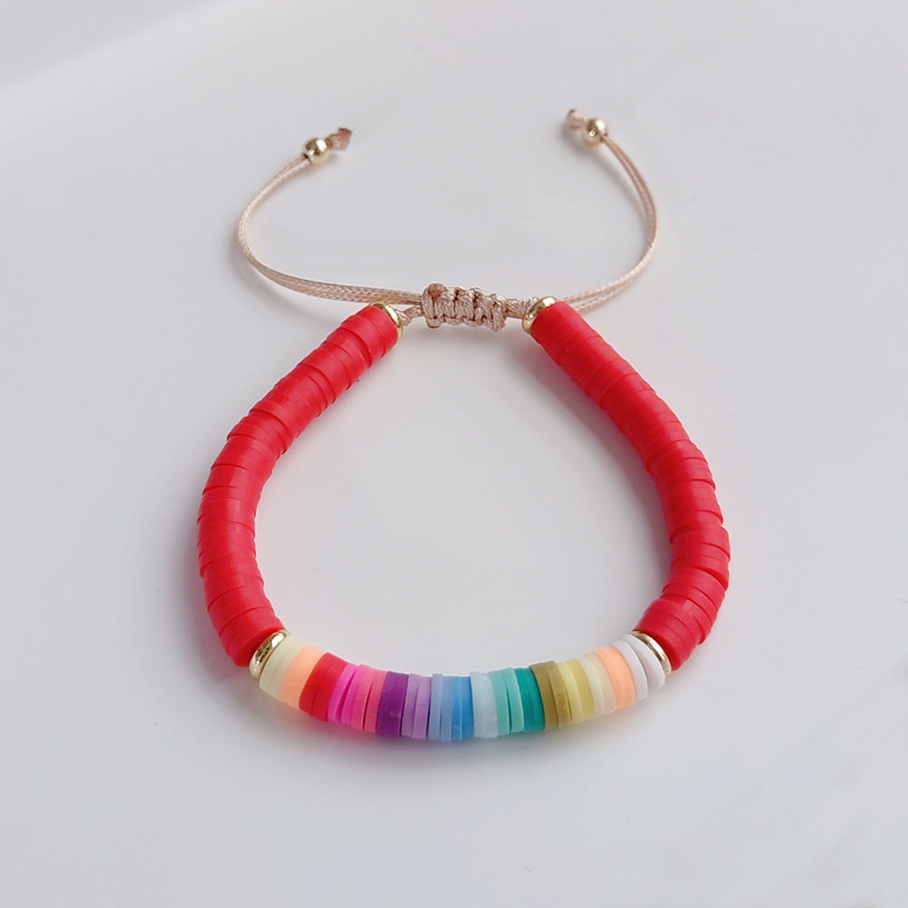 Wholesale Multi-layer Chain Bracelet with Rainbow Polymer Clay Pearl Beading Bracelet Layered Bracelet Set ACC-BT-Qiqi009